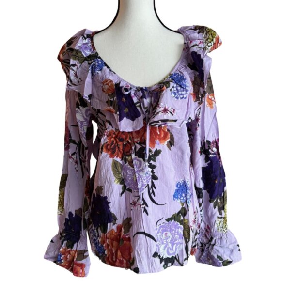 H&M GORGEOUS FLORALMULTICOLOR DESIGN RUFFLED BLOUSE, SZ. M - Picture 1 of 7